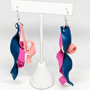Long Funky Handcrafted Earrings Pinks & Blue